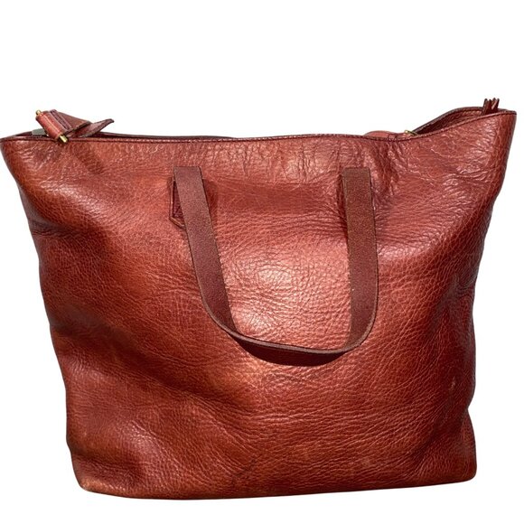 Madewell Womens Large pebbled Leather Transport Tote Bag wine Brown 2018 neutral - Picture 1 of 15